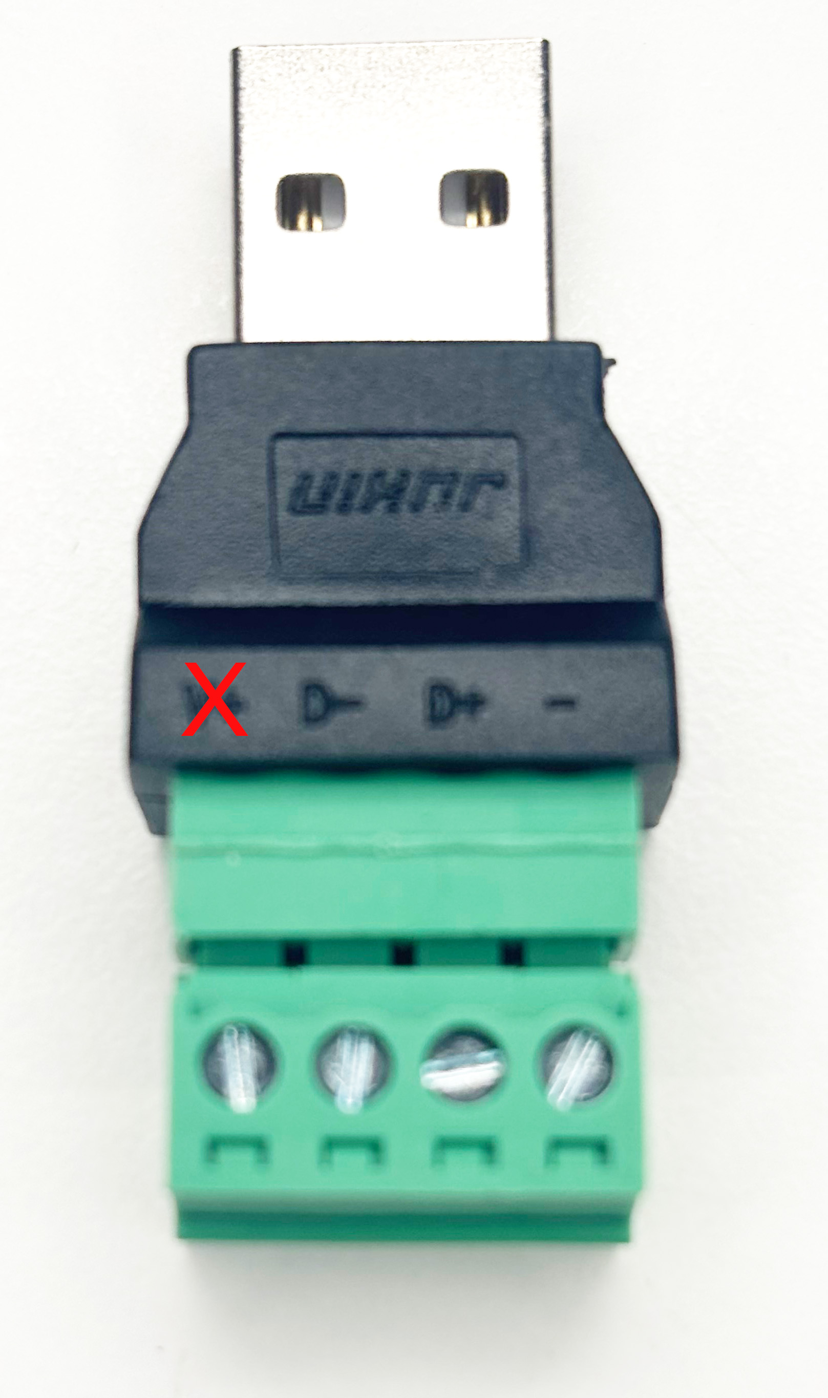 USB terminal cable with labeled contacts