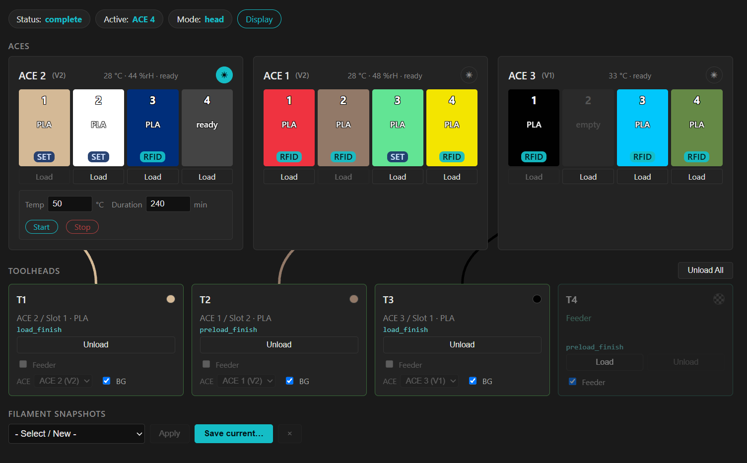 mUlt1ACE dashboard in ACE per Head mode